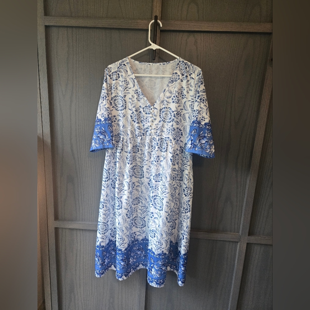 Blue and White Floral Dress
